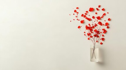 Sticker - Floating translucent red petals drifting gently, minimalist white space for text.