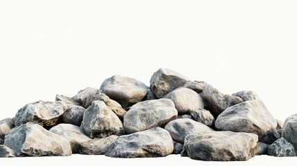 Poster - A Pile of Rough Stones on a Plain Background, Showcasing Various Shades and Textures for Use in Design, Illustration, and Educational Materials