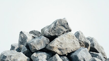 Poster - Pile of Rough Natural Stones on a Light Background Ideal for Textures, Backgrounds, and Landscapes in Creative Projects and Commercial Use