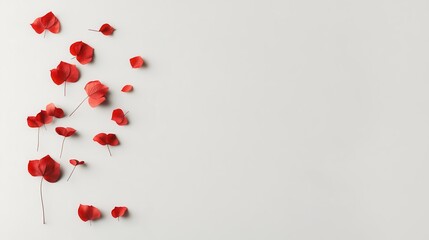 Poster - Floating lotus blossoms glowing in warm red hues, set against a clean white minimalist background with ample space for text placement.
