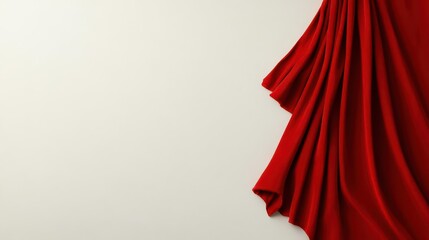 Poster - Elegant red velvet folds draped diagonally, clean white background with blank copy space.