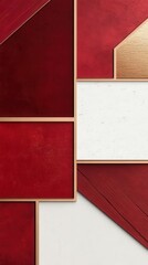 Poster - The elegant geometric pattern in crimson and gold is set against a pristine white backdrop, perfect for showcasing text.