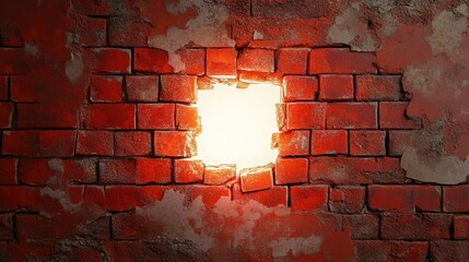 Poster - Cracked Red Brick Wall with Bright Light Emerging from the Break, Creating a Dramatic and Captivating Visual Effect for Creative Projects and Designs