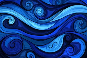 Poster - Abstract Blue Waves Design with Swirling Patterns and Vivid Oceanic Hues Ideal for Backgrounds, Textures, and Creative Projects in Various Artworks