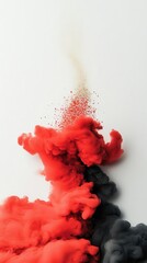 Poster - A minimalist white backdrop serves as the canvas for a dynamic swirl of red and gold silk threads, with space left blank for text.