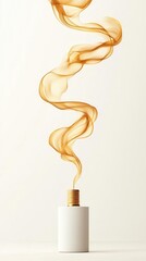 Poster - A dynamic golden ribbon dances through the air in a minimalist white setting, creating a serene backdrop for blank text space.