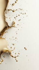 Poster - Dynamic splash of liquid gold forming abstract patterns, minimalist white background for text.