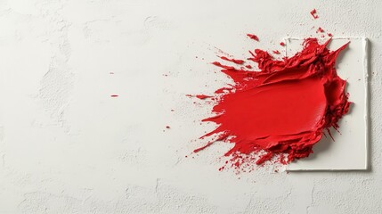 Poster - A dynamic burst of red paint on a serene white canvas, creating a striking contrast and inviting room for additional elements.