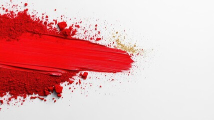 Poster - Vibrant red and gold brushstroke trails create mesmerizing abstract patterns against a clean white backdrop, perfect for adding text.