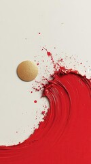 Poster - A diagonal wave of red paint with shimmering gold accents, plenty of space for text on a white background.