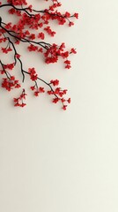 Poster - A minimalist white setting with space for text, adorned with delicate red cherry blossoms scattered across.