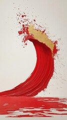 Poster - Diagonal wave of red paint with glowing gold accents, ample room for text on white.