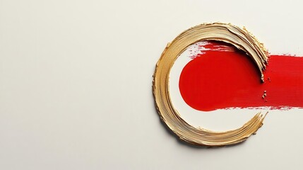 Poster - Circular brushstroke in crimson and gold, centered on a minimalist white background with plenty of space for text to be added.