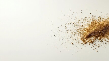 Poster - Golden glitter cascades diagonally in an abstract wave on a minimalist white backdrop, providing plenty of space for text.