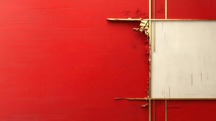 Poster - A striking red stripe with a shimmering gold border, encased by pristine white copy space.