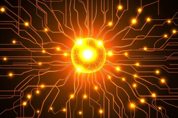 Aufkleber - Abstract image depicting a glowing sphere at the center with vibrant golden connections radiating outward, symbolizing energy, technology, and digital innovation