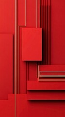 Poster - Bold red geometric shapes layered with gold highlights, clean white space for text placement.