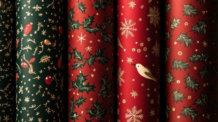 Wall Mural - Festive holiday wrapping paper rolls. AI.