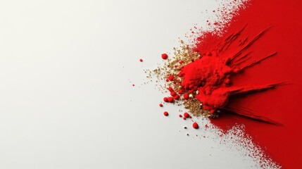 Poster - Abstract watercolor splash in vibrant red and gold hues, clean white background with ample space for text.