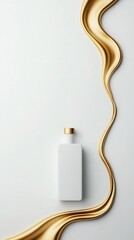Poster - Abstract lines of molten gold curving gracefully, minimalist white background with space for text.