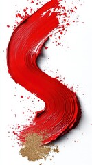 Poster - Abstract red and gold paint streaks forming a wave, clean white background with blank copy space.