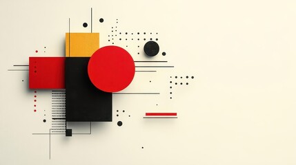 Poster - Abstract geometric patterns in gold and crimson, set against a pristine white background with room for additional elements.