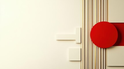 Poster - Abstract geometric patterns in gold and crimson, placed on a pristine white background with room for additional elements.