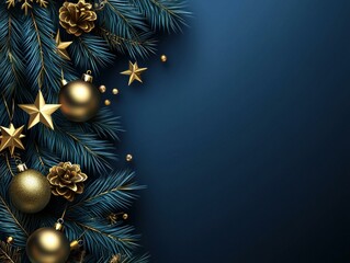 Wall Mural - Festive gold and blue holiday decor. AI.