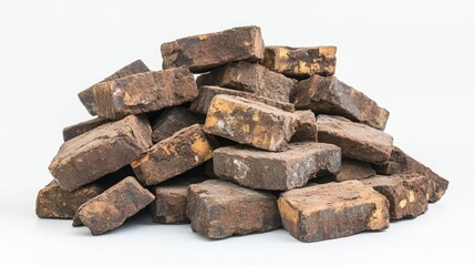 Poster - Pile of Natural Brown Stones on White Background Ideal for Organic, Rustic, or Earthy Design Projects or Environmental Themes Focusing on Nature's Raw Beauty