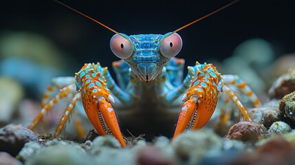 Aufkleber - A vibrant close-up of a colorful crab showcasing its striking features underwater.