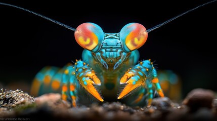 Poster - A vibrant close-up of a colorful mantis shrimp showcasing its striking features.