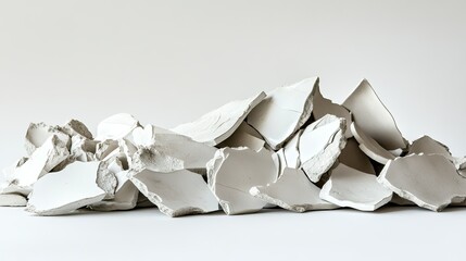 Poster - Abstract Composition of White Plaster Fragments Carefully Piled on a Minimalist Surface Showcasing Texture and Light Contrast Ideal for Artistic and Modern Design Projects