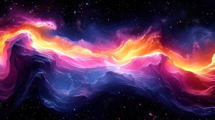 Poster - A vibrant cosmic landscape featuring swirling colors and nebula-like formations.