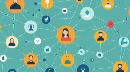 Poster - A network of interconnected user icons representing communication and social connections in a digital landscape.