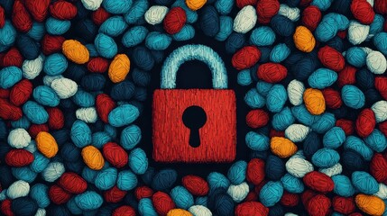 Aufkleber - A colorful, textured background featuring a prominent red padlock symbolizes security and protection amidst vibrant elements.
