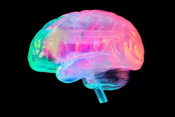 Poster - Colorful Neon Brain Illustration Representing Creativity and Innovation in a Modern Digital Design Style Against a Black Background