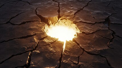 Poster - Cracked Ground with Glow Effect Illustrating Drought, Desolation, and Environmental Change in a Striking Landscape Scene