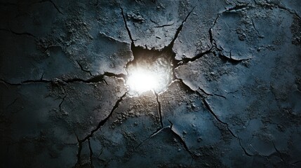 Poster - Cracked Surface with Bright Light Emanating from Below, Symbolizing Hope and Breakthrough in a Dark Environment