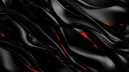 Poster - Abstract black and red fluid texture with smooth waves.