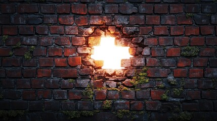 Poster - Light Shining Through a Cracked Brick Wall Illuminating Texture and Depth in Urban Environment for Artistic and Architectural Concepts