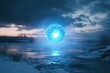 © Priya - glowing blue orb hovers over a snowy landscape