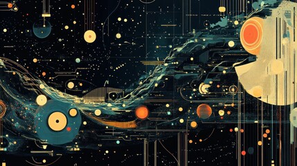 Poster - Abstract cosmic illustration featuring planets, stars, and flowing elements.
