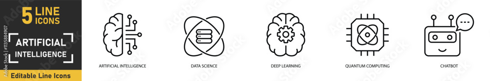 Artificial Intelligence line icon set. Set of 5 outline icons related ...