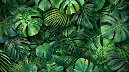 Poster - A tropical background with lush green leaves.