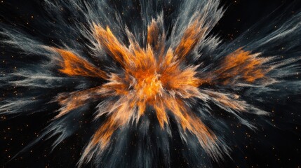Poster - Abstract explosion of orange and black colors resembling a cosmic event.