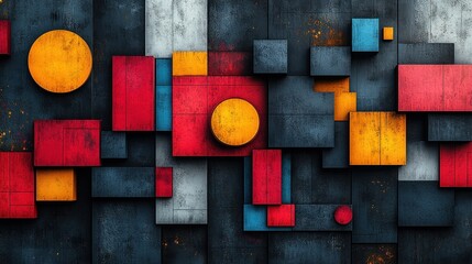 Poster - Abstract geometric design featuring colorful shapes on a textured background.
