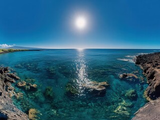 ocean view with blue water and bright sun