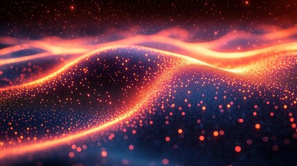 Poster - abstract waves of light and particles create a dynamic, colorful landscape.