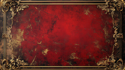 large red marble background, golden frame vintage textured border
