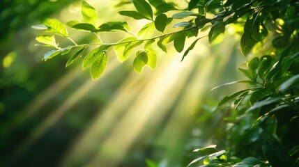 Wall Mural - sunlight streams through green foliage